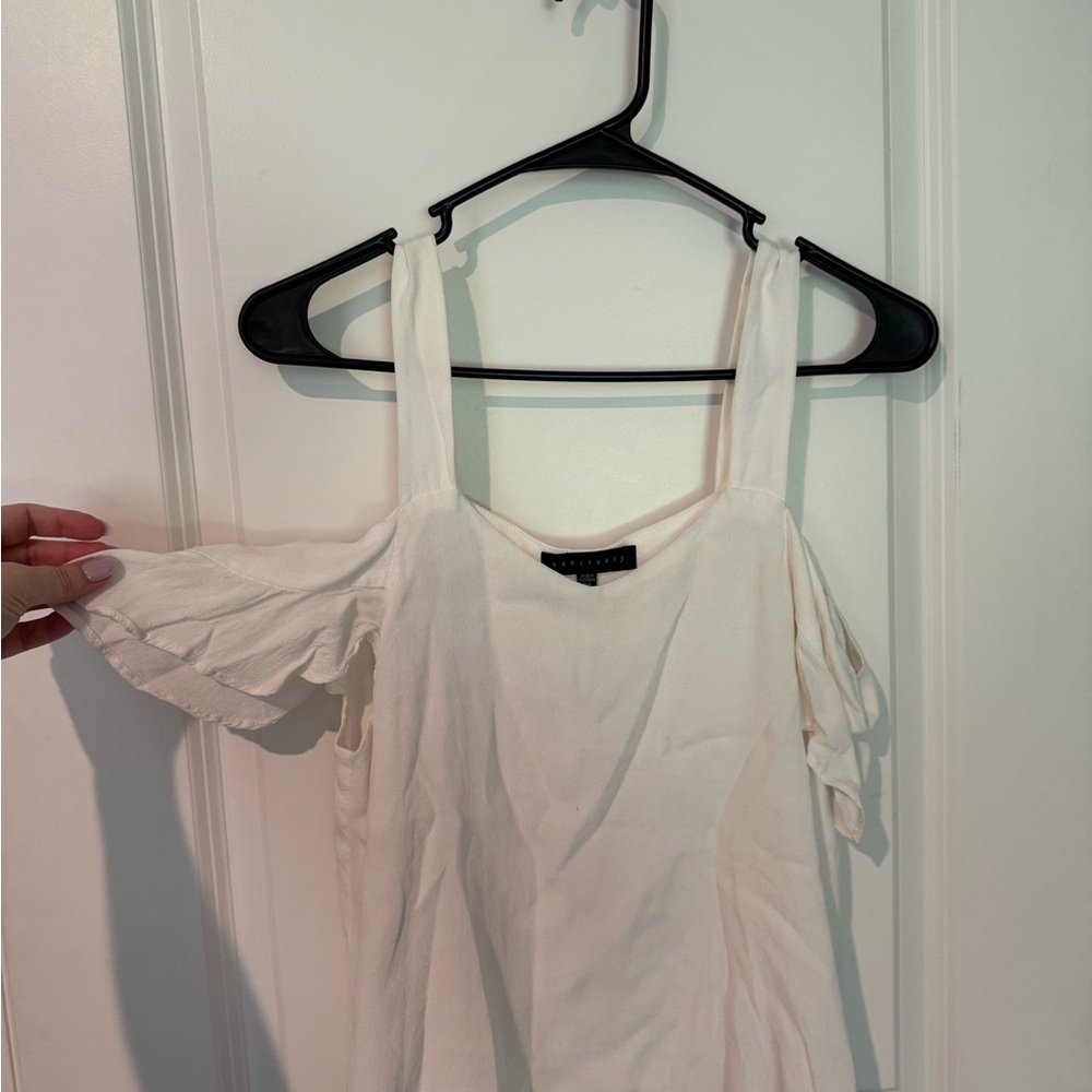 Sanctuary Cream Cut Out Ruffled Tank Top